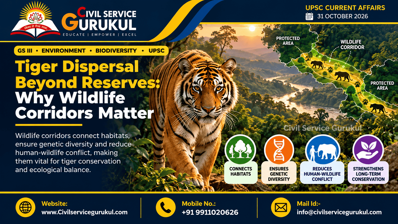 Tiger Dispersal & Wildlife Corridors in India – UPSC 2027