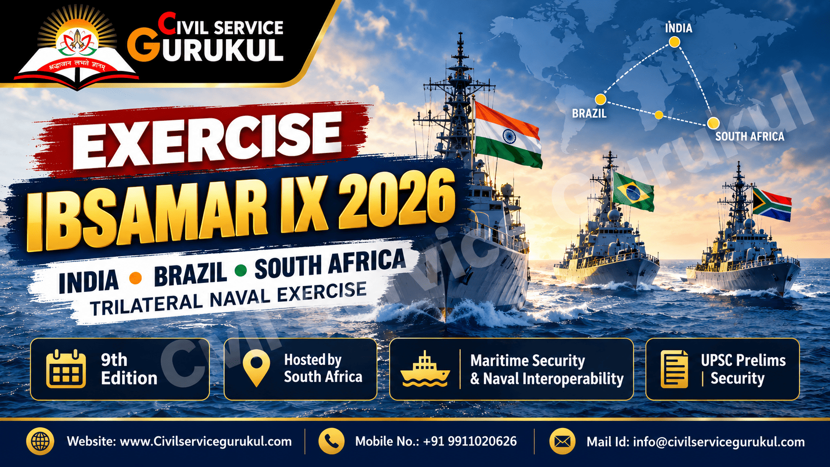 Exercise IBSAMAR IX 2026: INS Tarkash, India–Brazil–South Africa Naval Cooperation & UPSC Prelims–Mains Analysis
